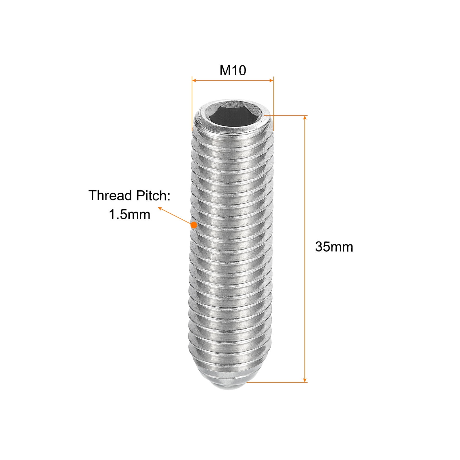 Ball Point Set Screws, M10 x 35mm 304 Stainless Steel Metric Spring Hex Socket Screw 15pack
