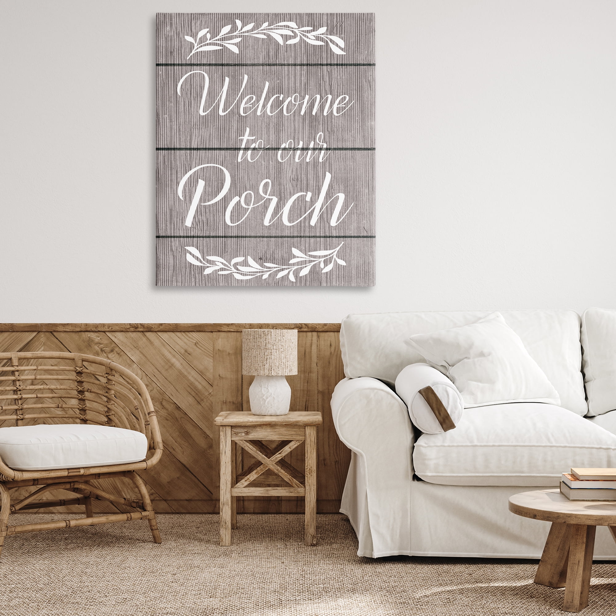 Stupell Industries Rustic Welcome Porch Text & Numbers Painting Wrapped Canvas Art Print Wall Art, 36 x 48
