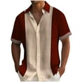 thumbnail image 2 of Yaoyar Men'sShort Sleeve Shirts Button Down Vintage Vercital Stripe Color Blocking Fashionable Oversized European Style Collar Cardigan Wine,L, 2 of 6