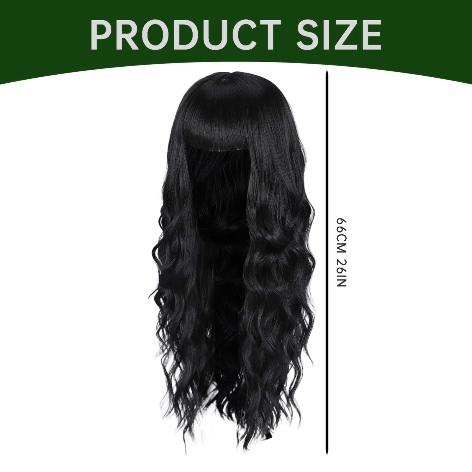WEIWEIGG Gradient Black Long Wavy Curly Wig with Bangs - 26 Inch, Dark Roots Wig for Women, Heat Resistant Synthetic Hair, Breathable, Lightweight, Natural Looking Adjustable Cap for Daily Wear