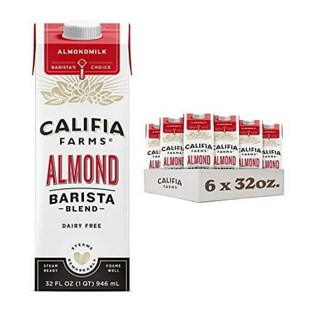 Califia Farms - Original  Almond Barista Blend Almond  Milk 32 Oz (Pack  Of 6), Shelf Stable,  Dairy Free, Plant Based,  Vegan, Gluten Free, Non  GMO, High Calcium, Milk  Frother, Creamer