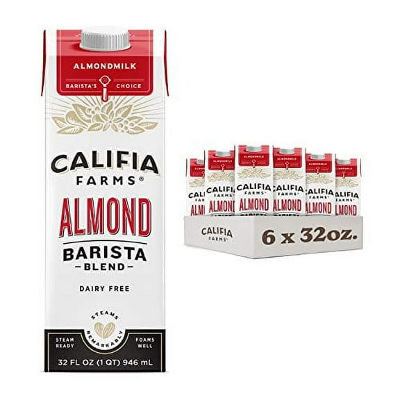 Califia Farms - Original  Almond Barista Blend Almond  Milk 32 Oz (Pack  Of 6), Shelf Stable,  Dairy Free, Plant Based,  Vegan, Gluten Free, Non  GMO, High Calcium, Milk  Frother, Creamer