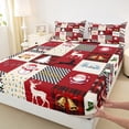 thumbnail image 3 of Homewish Merry Christmas Teens Twin Sheet Sets, Vintage Red Patchwork Twin Fitted Sheet, Kawaii Rindeer Snowman Flat Sheet, Lightweight Room Decor, 3pcs, 3 of 7