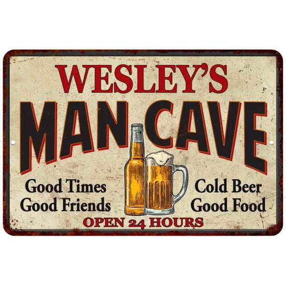 WESLEY'S Man Cave Sign 8 x 12 High Gloss Metal 208120011174