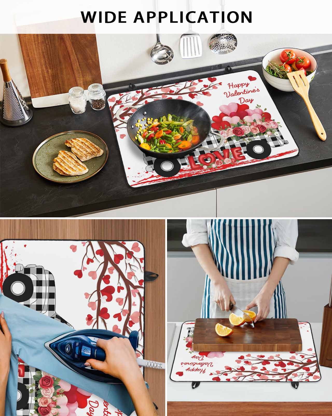 Large Induction Cooktop Protector Mat Valentine's Day Stove Top Covers for Electric Stove, Love Tree Branches Truck Roses Buffalo Plaid Decorative Stove Burner Cover Mats, Glass Top Stove Cover