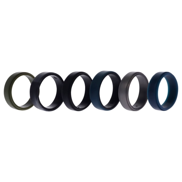 Juego de anillos de boda de silicona de 2 capas biselados de 8 mm - Negro-Camuflaje de ROQ para hombres - Anillo de 6 x 16 mm