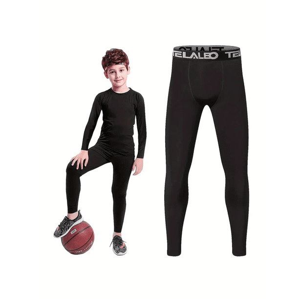 Hopynn-Leggings elásticos de compresión para niños, pantalones de chándal de entrenamiento para correr al aire libre, de secado rápido y transpirables, color negro