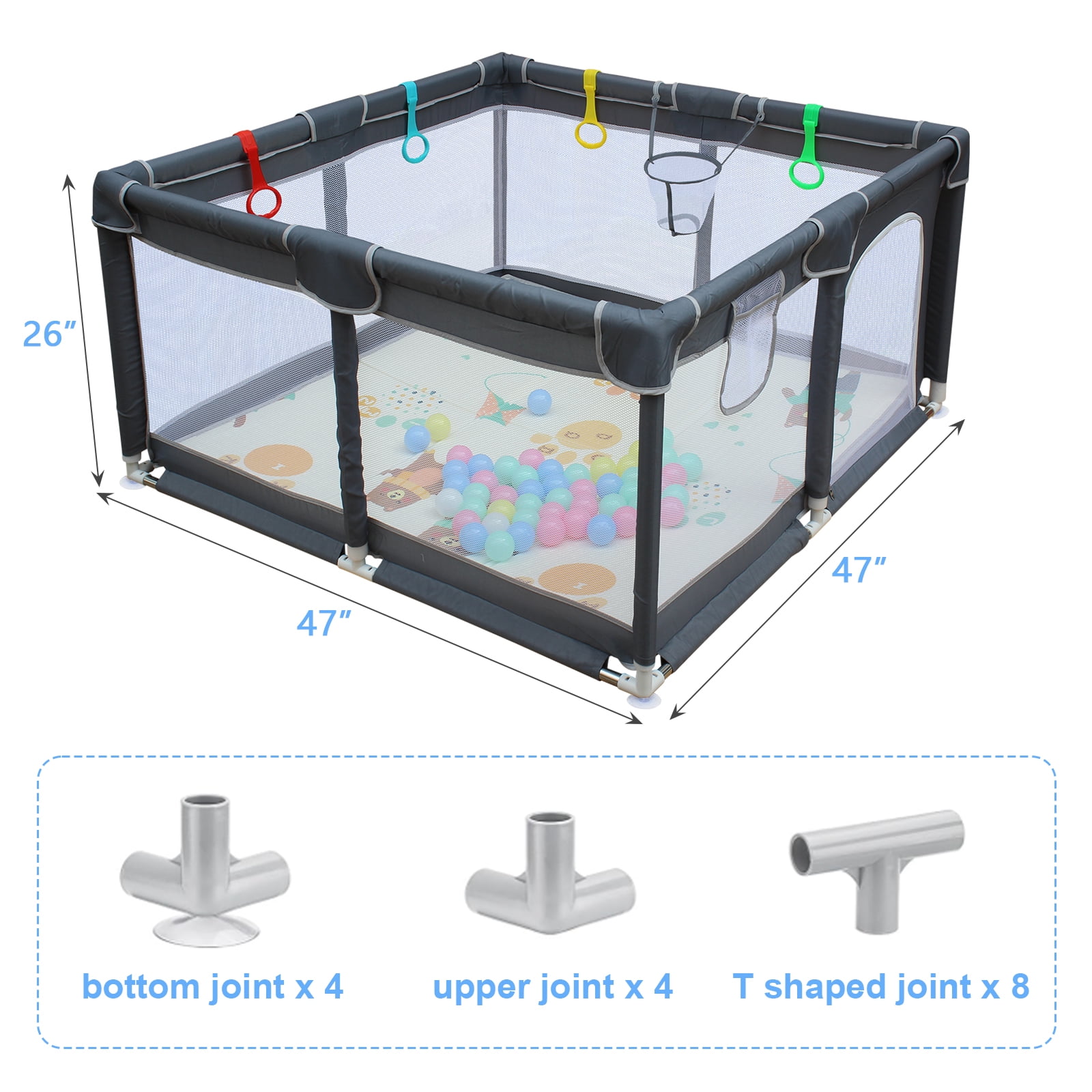 Baby Playpen Cloth with Mat Playpen Removable Enclosures, 47"x47" Portable Playpen for Indoor/Outdoor
