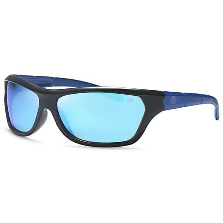 Polarized Revo Sport Lenses - Hawaiian Island Creations Active Sport Style Kids Polarized Polycarbonate Sunglasses - Black Frame Blue Arms / Blue Revo Lenses