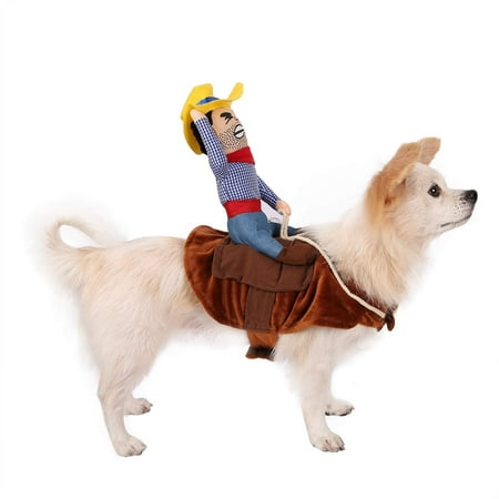 HDE Cowboy Dog Costume Halloween Pet Apparel Soft Saddle with Stuffed Cowboy Outfit for Medium and Large Dogs (Brown, Medium)