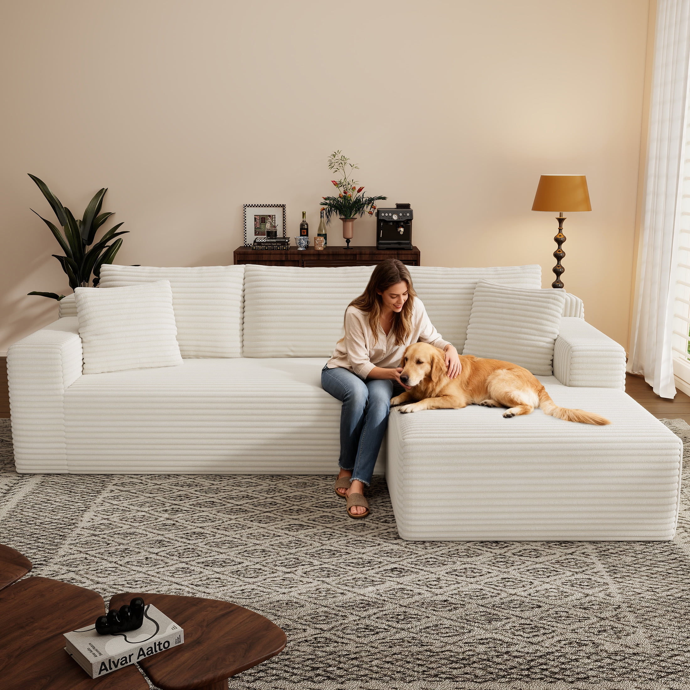 AENKYO Modular Sectional Couch with L-Shape Chaise — Modern Living Room Sofa, White, Right-Facing, No Assembly
