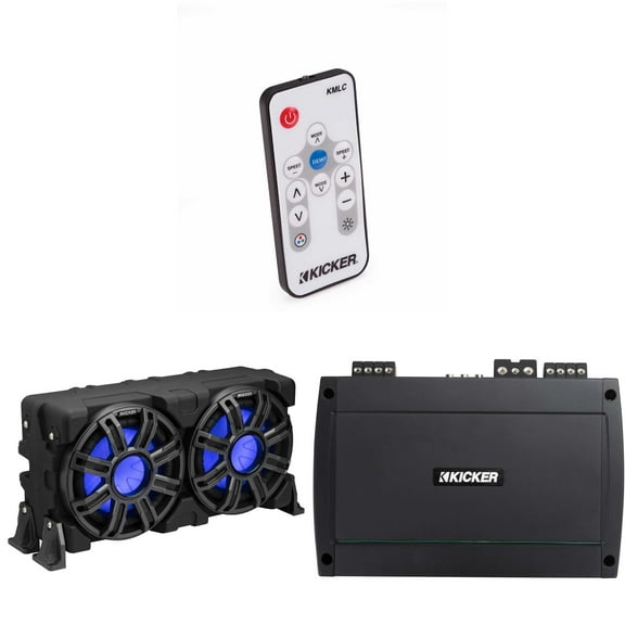 Kicker 51MWLE104 - MWE 10-Inch Loaded Premium Marine Sub Encl w/ Passive Radiator 4ohm & 48KXMA8004 Marine Amp Bundle ( Includes LED Remote )