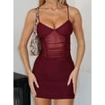 thumbnail image 4 of Women'S Mesh Dress Sleeveless Bodycon Mini Homecomig Dresses for Teens Short Tight Spaghetti Straps Prom Wine Red L, 4 of 9