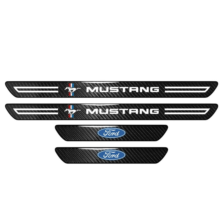 IPick Carbon Fiber Door Sill Protectors For Ford Mustang - 4 Piece Set With Tri-Bar Logo