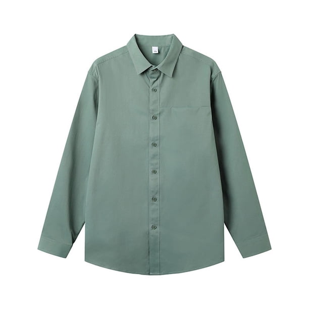 pstuiky camisetas de manga larga para hombre, Camisa de manga larga con solapa y manga larga para hombre, color liso y ligero camisetas de hombre xl