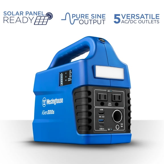 Open Box Westinghouse Portable Power Station 296Wh Lithium-Ion Battery, 600W Solar Generator, Pure Sine Wave