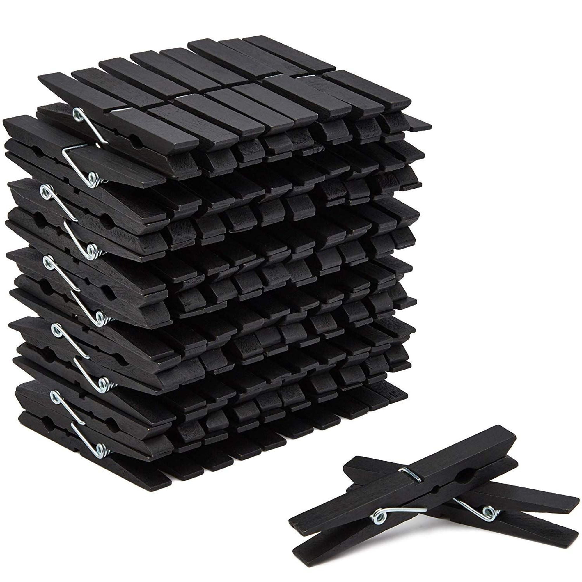 100 Count Black Wooden Clothespins 4" for Laundry, Decorative Photos