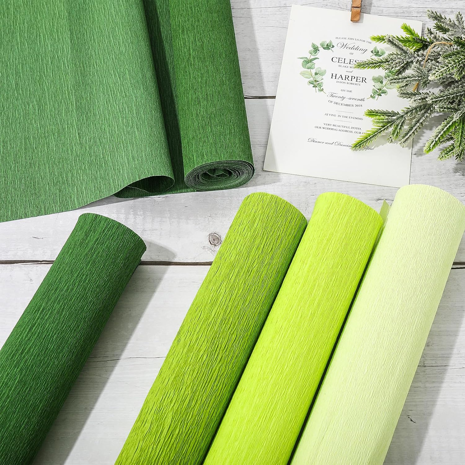 8 Rolls Crepe Paper Streamers 25 x 250cm 4 Colors Party Streamers Green Theme Crepe Paper Roll Decorative Craft Streamer for Gift Wrapping Paper Crafts Room Wall Decoration