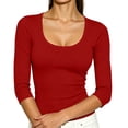thumbnail image 4 of ClodeEU Women's Scoop Neck Ribbed 3/4 Sleeve Fitted Top,Solid Stretchy Basic Layering Tee ,Women's Plus L, 4 of 7
