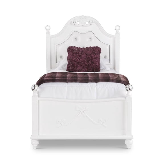 Picket House Furnishings Annie Kids Twin Size Button Tufted Traditional Platform Bed, White