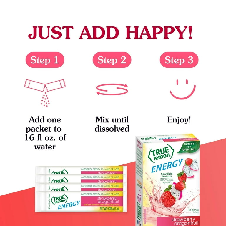 12 pack) True Lemon Strawberry Dragonfruit Energy Drink Mix, 0