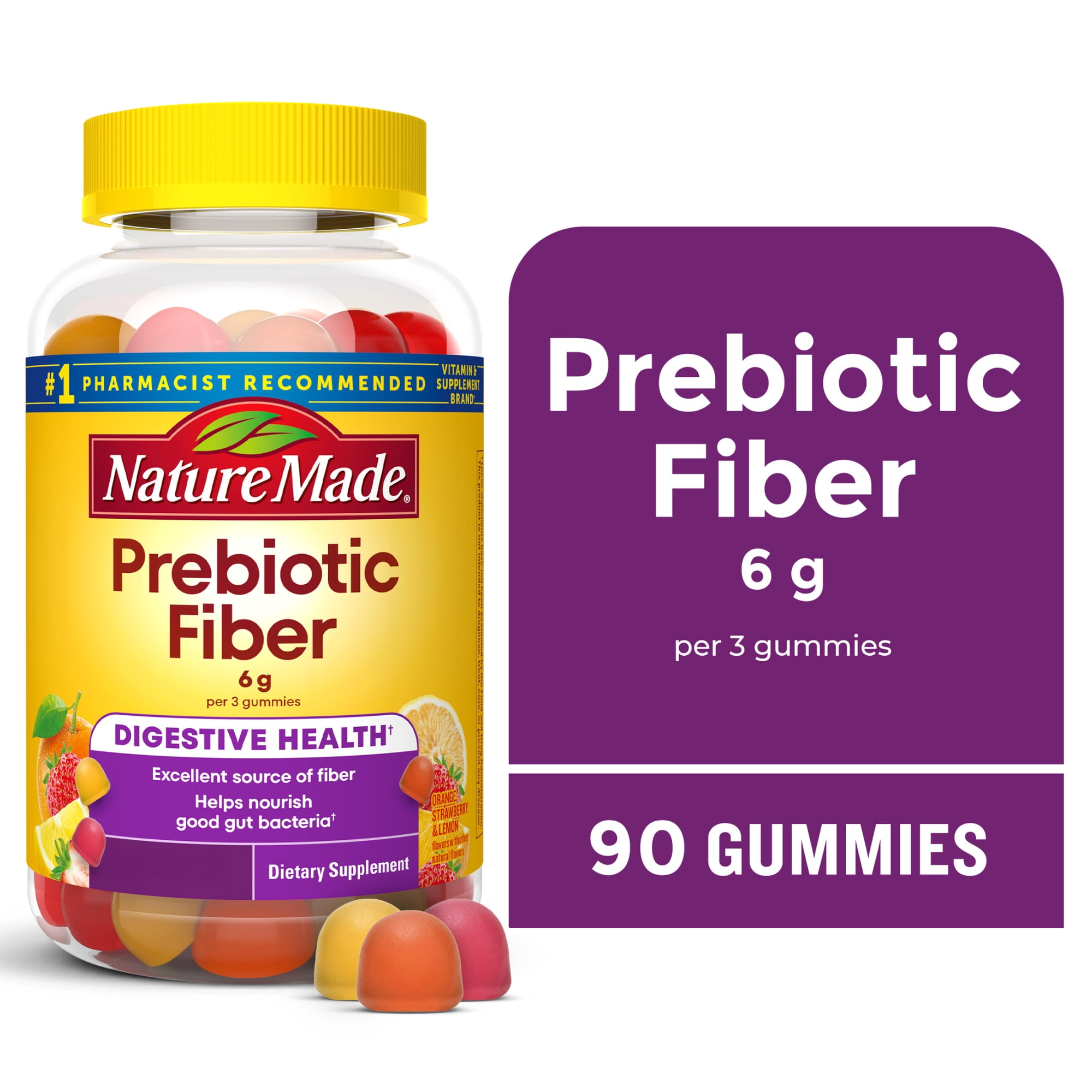 Nature Made Prebiotic Fiber Gummies, Fiber Supplement for Digestive System Support, 90 Ct