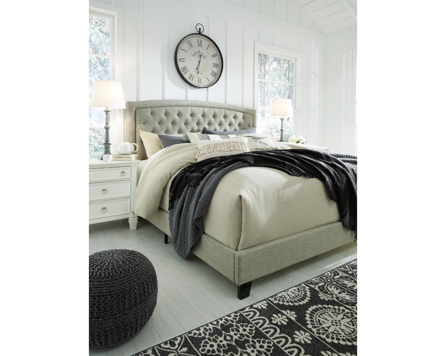 Ashley Signature Design Jerary Queen Bed with Tufted Headboard Gray Upholstery Wood Frame Walmart