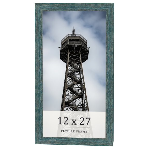 12x27 Frame Blue Rustic Barnwood Solid Wood Picture Frame Width 1.25 Inches | Interior Depth 0.5