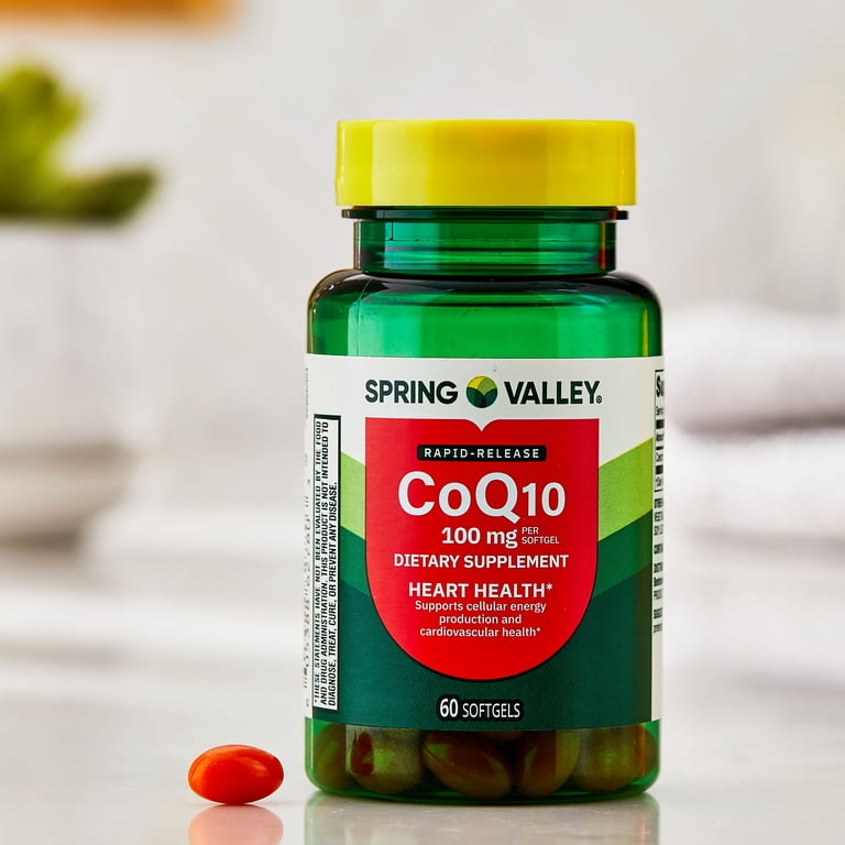 spring valley coq10 with l carnitine Rapid-Release Heart Health Dietary Supplement Softgels, 100 mg, 60 Count HSA/FSA Eligible nuoviFarmaci Strength:10mg / 10mg What's Better L Arginine
