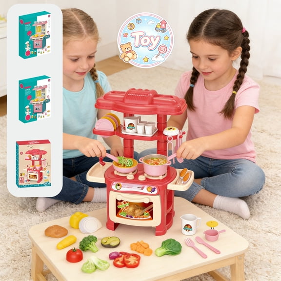Kids Mini Kitchen Pretend Playset with Oven, Cookware and Vegetables, Chef Cooking Pretend Play Toys, Kitchen Role Play Kit, Christmas Birthday Gifts, Toys for Toddler Baby Kids Boys Girls, Age 3