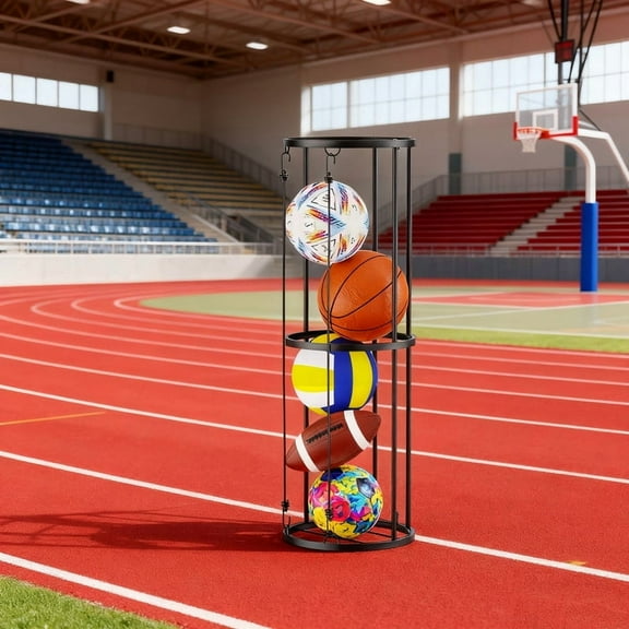Space Saver Vertical Ball Holder, 40" Wall-Mounted Garage Organizer for Multiple Sports Balls (Basketball, Soccer, Football, Volleyball)
