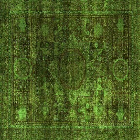 Ahgly Company Indoor Square Oriental Green Modern Area Rugs, 4' Square