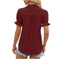 thumbnail image 4 of CALAFEBILA Women's Graphic T Shirts Brethable Womens Blouse,Women Fashion Solid Color Blouse Summer Puff Sleeve Lapel Tops for Women 2024, 4 of 4
