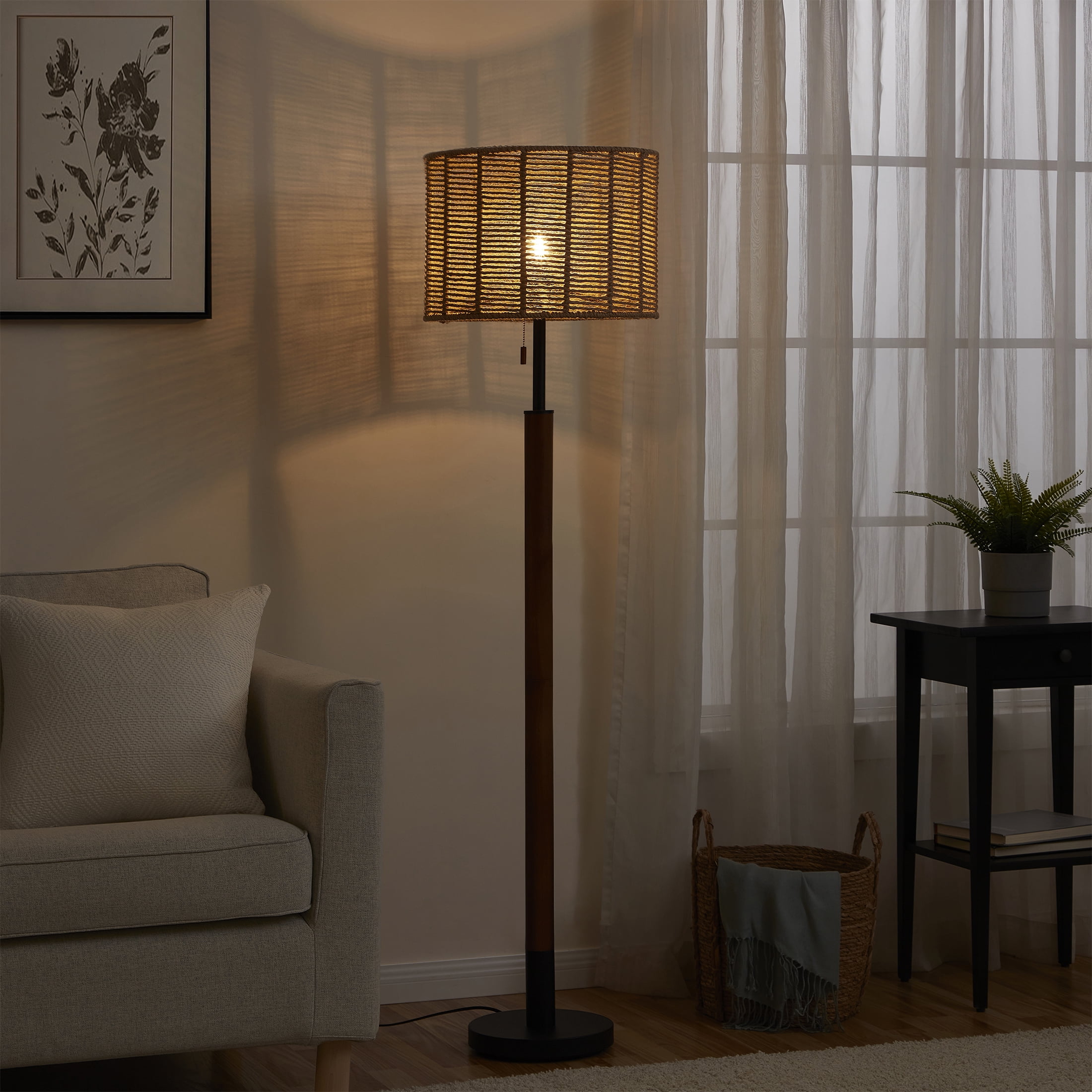 Better Homes & Gardens 60" Rope Jute Shade Floor Lamp, Brown