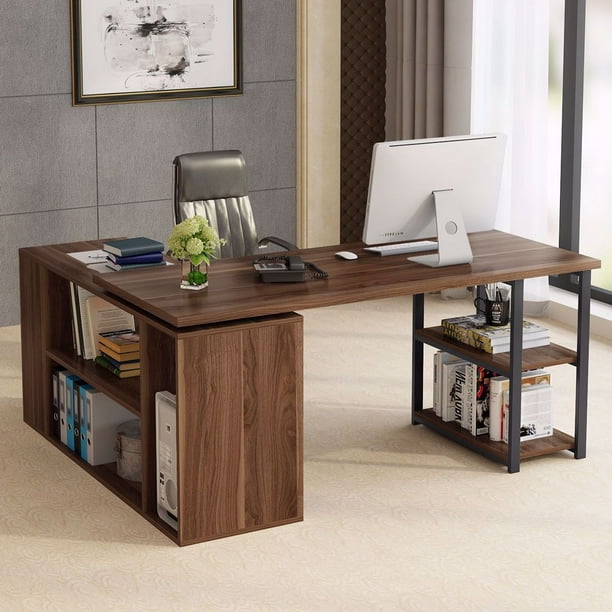 L Shaped Computer Desk Tribesigns Rotating Corner Computer Desk With Bookcase File Cabinet Reversible Study Writing Desk Table Workstation For Home Office Walmart Com Walmart Com