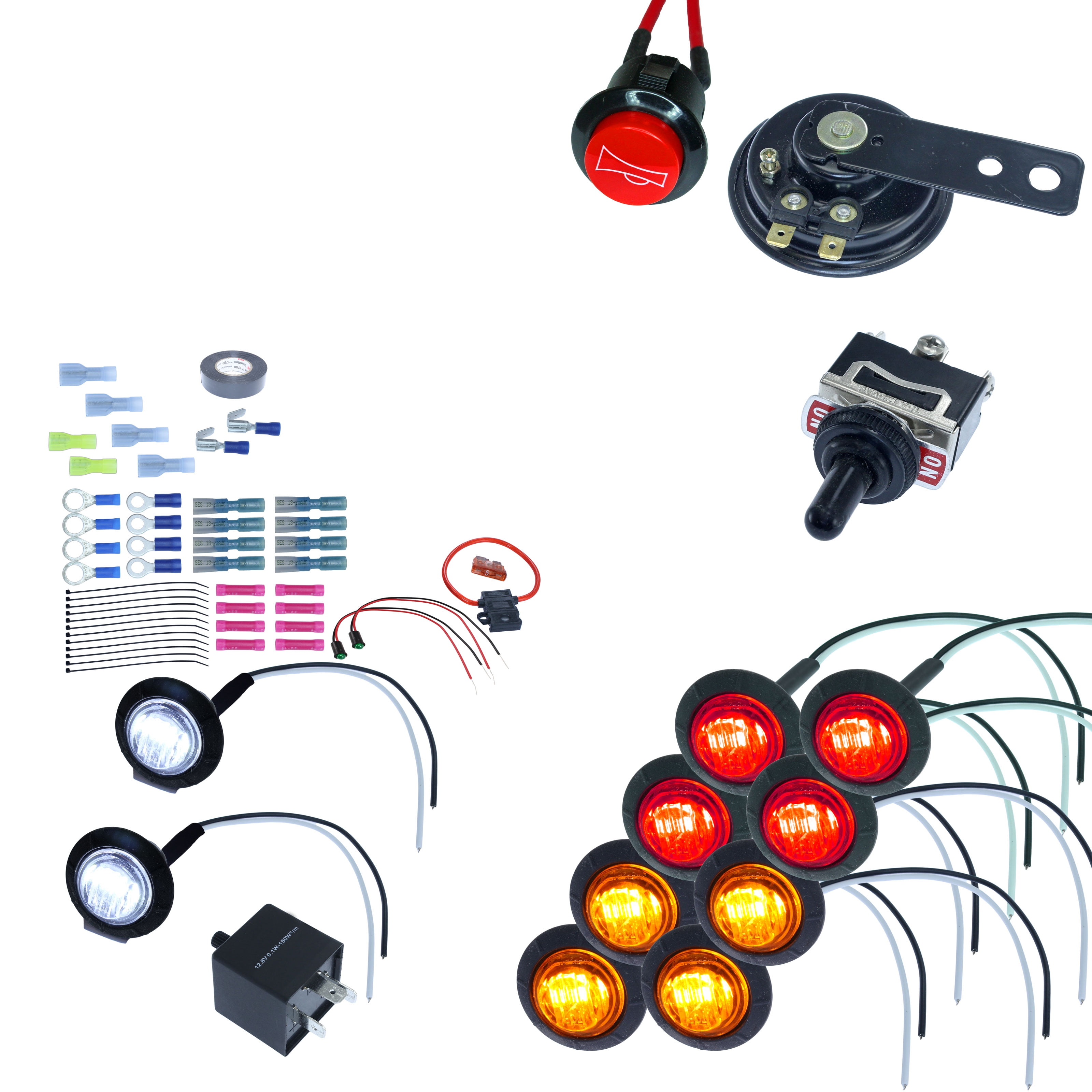 UTV Heavy Duty Lever Switch Turn Signal Kit with Horn and Hardware Without License Plate LED, Oval LED Lights 