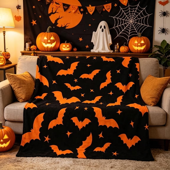 Halloween Blanket 59.1x39.4in Cozy Throw Halloween Patterned for Couch Office Decor by OVFUIZ