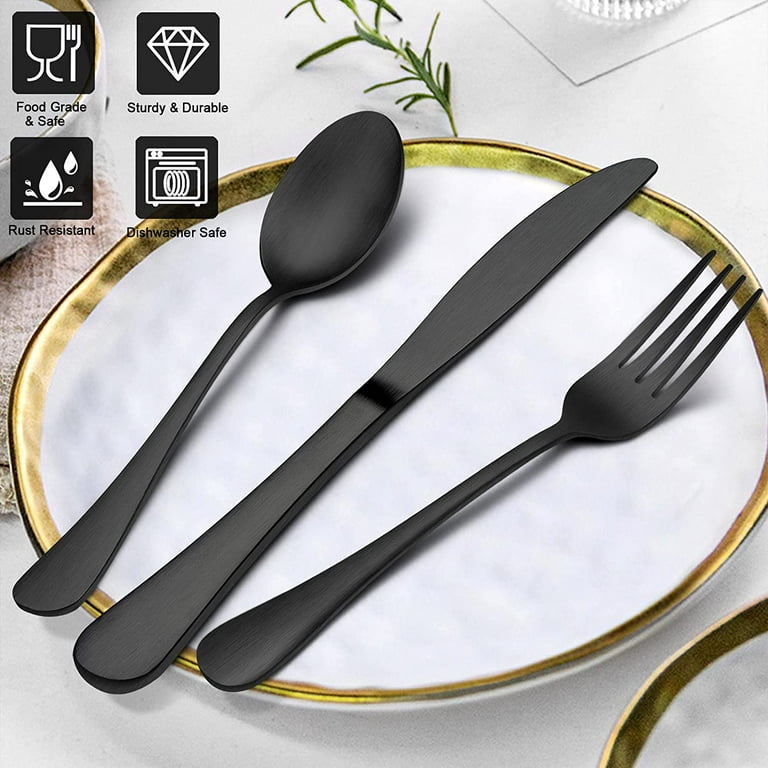 20-Piece Matte Black Silverware Set, VeSteel Stainless Steel Flatware Set  Service for 4, Metal Cutlery Eating Utensils Tableware Includes