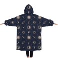 thumbnail image 2 of Oversized Wearable Blanket Hoodie,Dark Blue Sun Moon Rocket Pattern Sherpa Blanket Hoodie with Super Pockets,Super Warm Fuzzy Pullover for Women & Men, 2 of 6