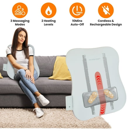 Moclever Shiatsu Walking Full Back Massager with Heat, Cordless 3D Deep Tissue Kneading Massage Pillow with 3 Massaging Modes 2 Heating Levels for Back Shoulder Waist Lumbar