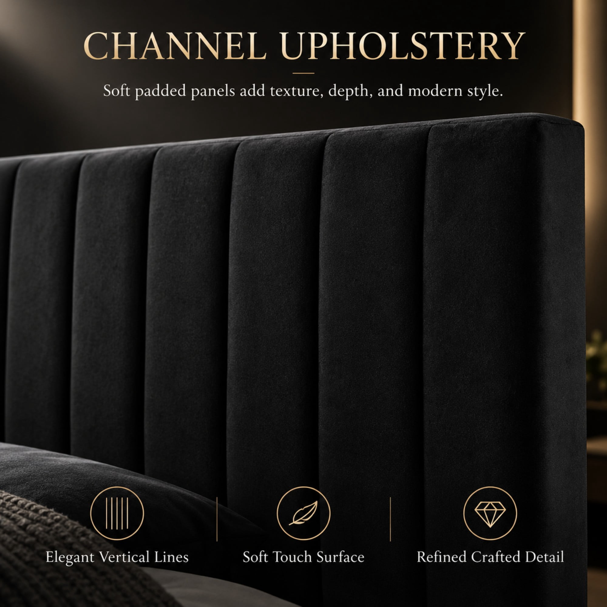 BSHTI King Size Velvet Platform Bed Frame with Adjustable Upholstered Headboard, Wood Slats, No Box Spring Needed for Bedroom（Black）