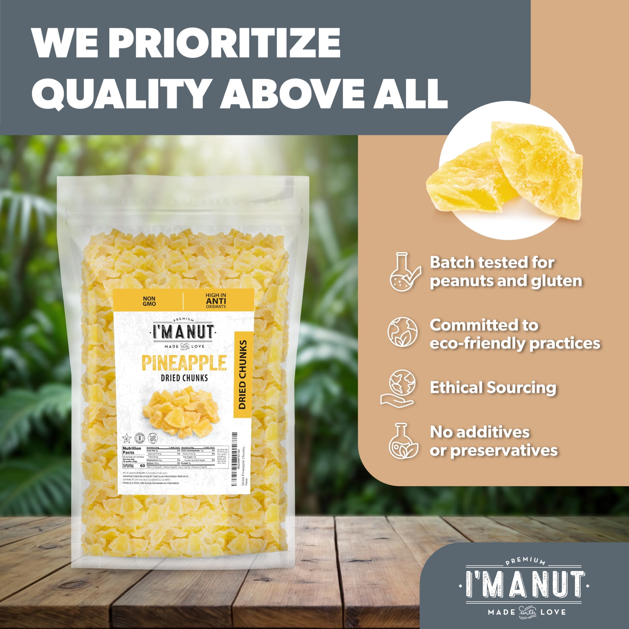 Premium Dried Pineapple 48 oz – Dried Fruit, Non-GMO, Gluten & Peanut Free, Guilt-Free Snack, Kosher