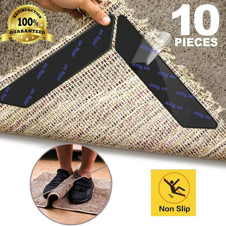 10 Pcs Anti Curling Carpet Tape Rug Grippers, Non Slip Rug Runner Gripper Pad for Area Rugs Double Sided Washable Reusable Pads for Tile Hardwood Floors, Carpets, Floor Mats, Wall, (Best Rugs For Hardwood Floors)