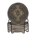 thumbnail image 2 of BZSMCE 6Pcs Drink Coasters With Holder 3.94Inch Design Black and Gold Flower Pattern Creative Coil Coaster Coasters Colors Absorbent Coasters for Drinks Coasters Set Thicken Heat for Home Table, 2 of 7