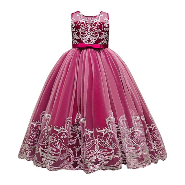 Ketyyh-chn99 Robes pour Bébé Fille Robe d'Été Sans Manches Imprimé Fleuri Princesse Filles Manches Longues Robe Courte Rose Vif,160