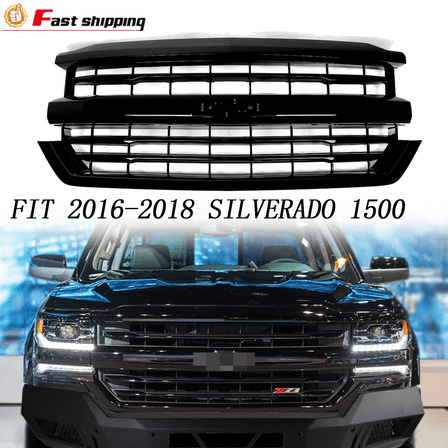 For 2016 2017 2018 Chevy Silverado 1500 Z71 Front Bumper Glossy Black Grille