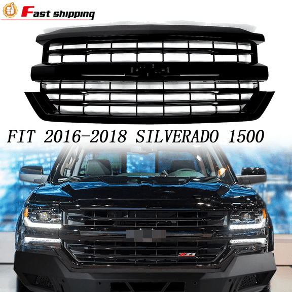 For 2016 2017 2018 Chevy Silverado 1500 Z71 Front Bumper Glossy Black Grille