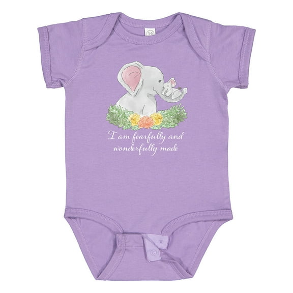 Inktastic I Am Fearfully and Wonderfully Made Elephants and Flowers Boys or Girls Baby Bodysuit