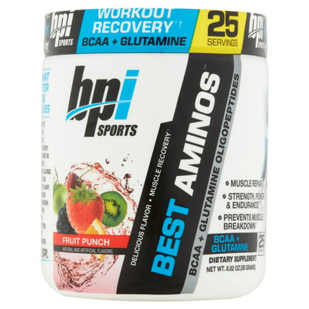 BPI Sports Best Aminos BCAA + Glutamine Powder, Fruit Punch, 25 Servings