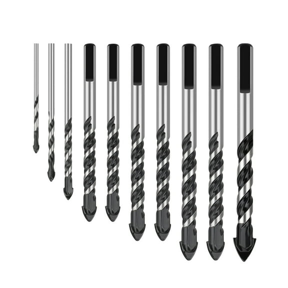10Pcs Tough Carbide Tip Drill Bits Set Triangular Handle for Concrete, Glass, and Cinder Blocks